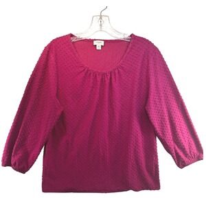 J.Crew Womens Magenta Pink Clipped Swiss Dot Scoop Neck Blouse Top Size M